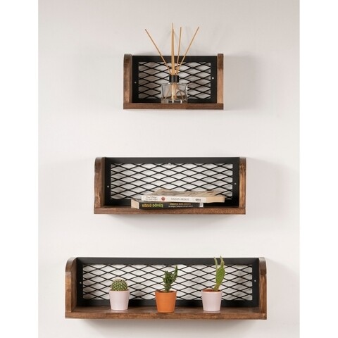Set 3 rafturi pentru perete Buzim, Puqa Design, aluna/negru Mobilier si saltele