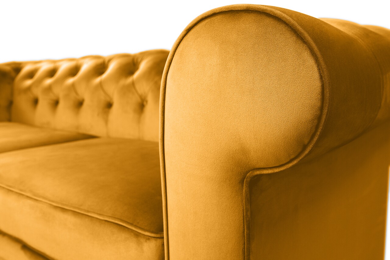 Canapea Extensibila Oxford Chesterfield, 88x216x75 Cm, 3 Locuri, Mustard