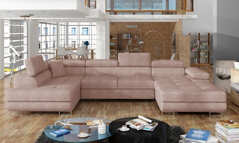 Coltar extensibil stanga 6 locuri ELTAP, Rod-52, Rodrigo, 345x202x90 cm, lemn/poliester, roz deschis