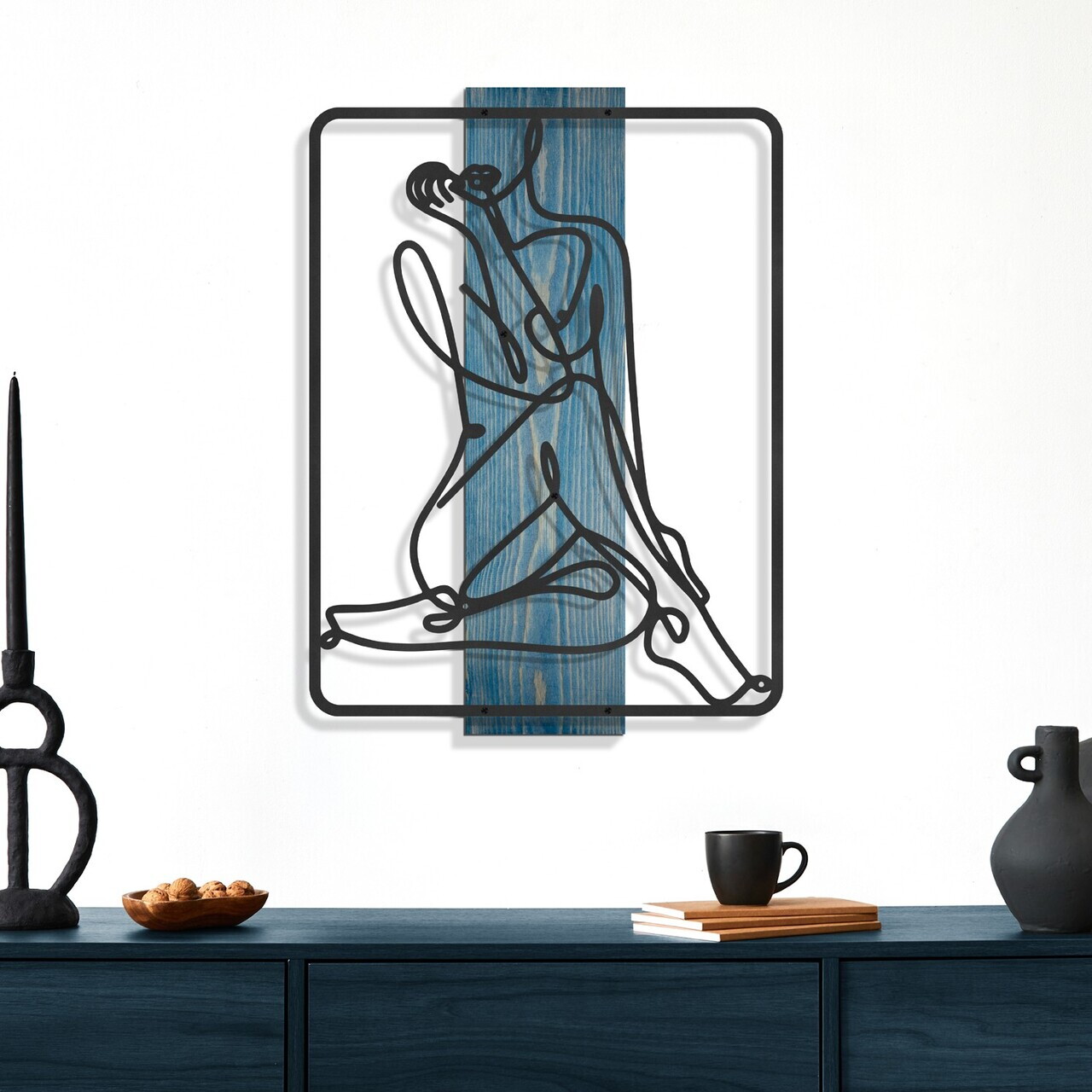Decoratiune de perete, Muse, Cadru: Lemn (Grosime: 2 cm), Albastru/Negru — imaginea 2