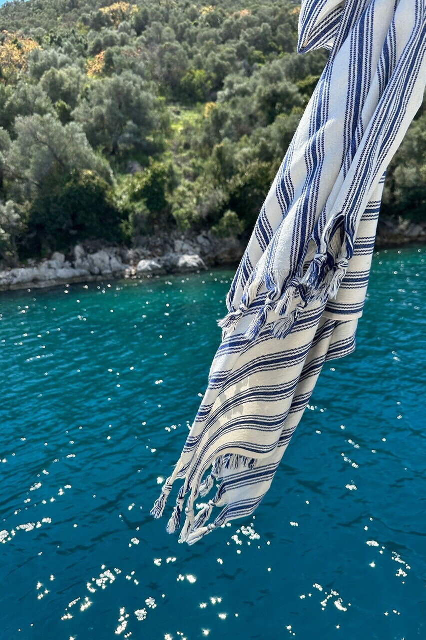 Prosop de plaja L'essentiel Maison Helen 90x160 cm Bumbac Albastru navy