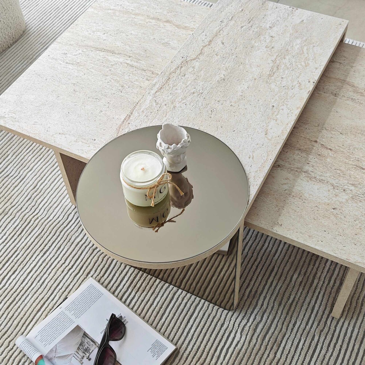 Set masute Nesting 4 piese, Hanah Home, Luna, PAL, Travertine / Bronze - imagine 3