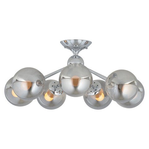 Plafoniera, Aldos, H.70 D.24 cm, 7 x E27, 40W, metal/sticla, argintiu/fumuriu