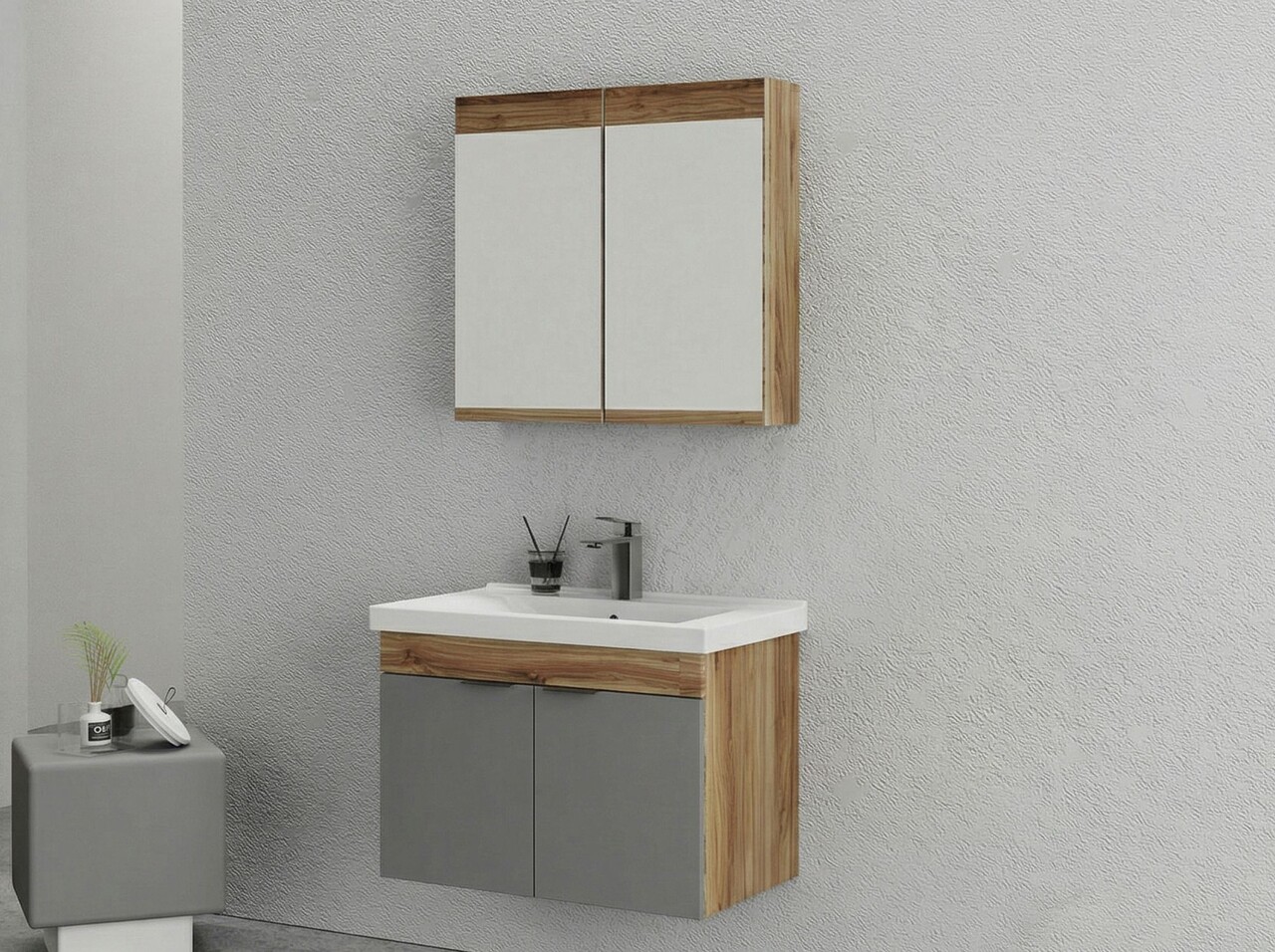 Set mobilier de baie (2 piese), Hanah Home, Carıno 80, Pin / Gri mat - view 2