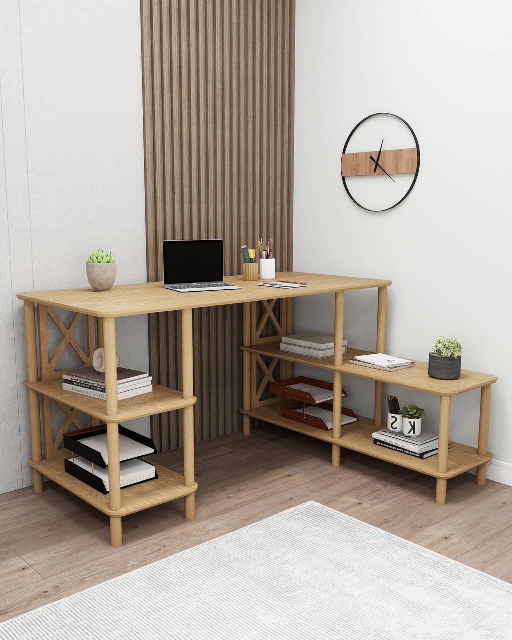 Birou, Hanah Home, Legno, 145x75x65 cm, Stejar
