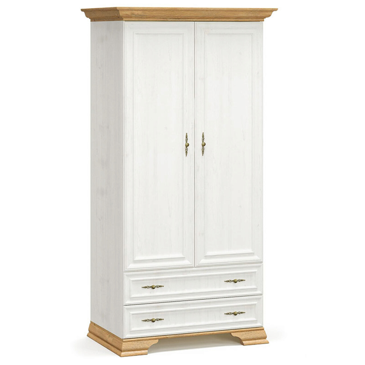 Dulap pentru haine Jaden, Pakoworld, cu 2 usi, 101x62x197.5 cm, PAL melaminat, alb vintage/auriu maro