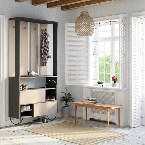 Cuier Norfolk, Decortie, 97x35x200 cm, PAL melaminat, maro deschis/antracit 97x35x200