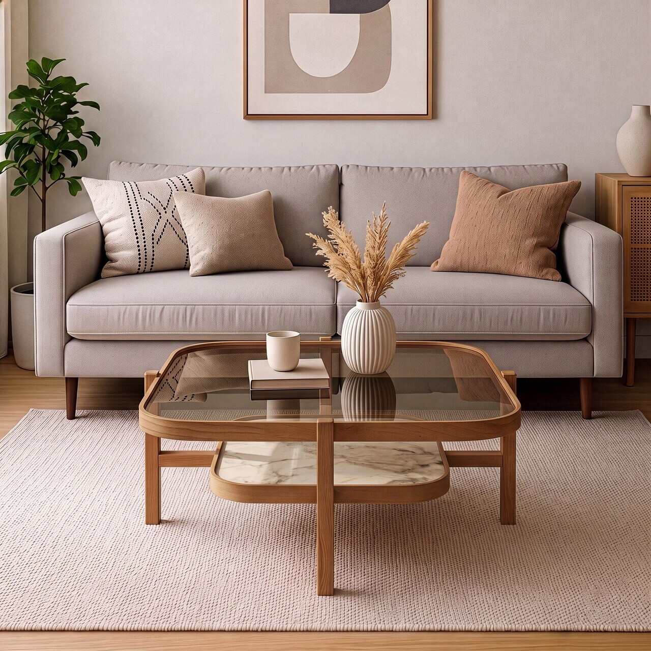 Masuta de cafea, Hanah Home, Olimpus 90, 90x48x90 cm, LEMN MASIV DE FAG, Nuc / Marmură Albă