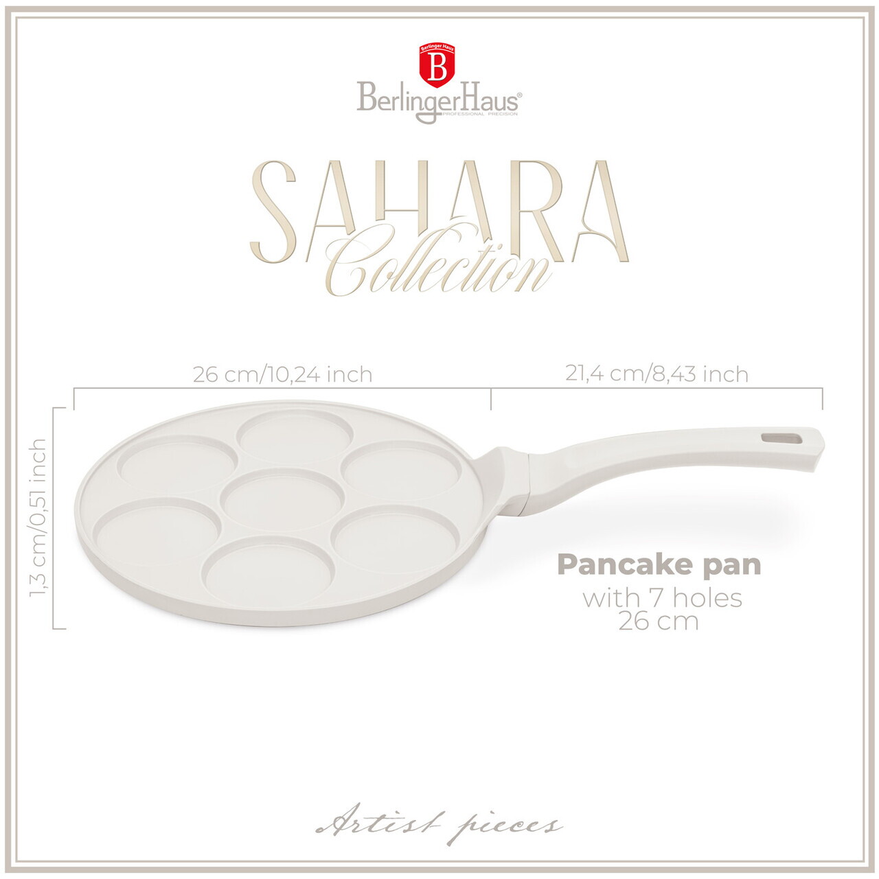 Tigaie pentru clatite, 7 forme Berlinger Haus, Sahara, 26 cm, aluminiu turnat, crem mat - imagine 8