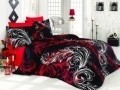 Lenjerie de pat dubla, 6 piese, 240x260 cm, 100% bumbac satinat, Nazenin Home, Atlantis Red, negru/rosu