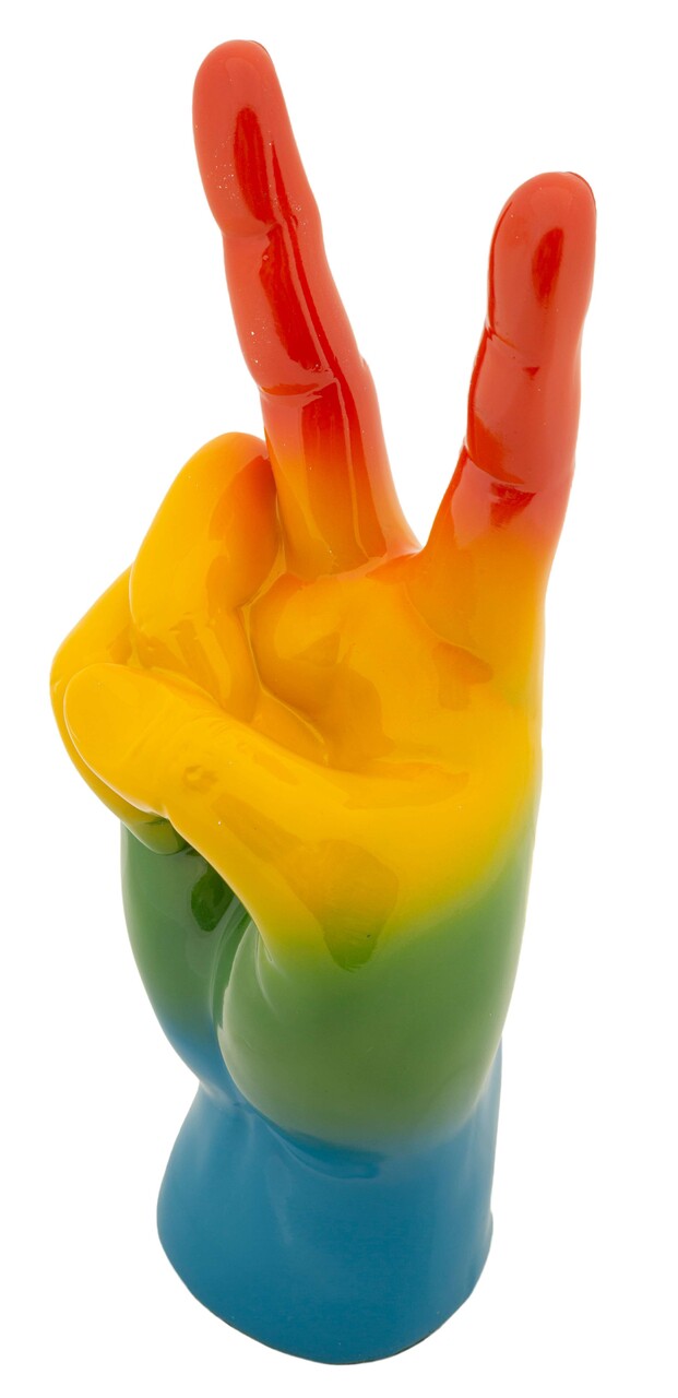 Figurina /sculptura decorativa Rainbow Hand Victory , Mauro Ferretti, 16x13x36 cm, polirasina, multicolor - imagine 7