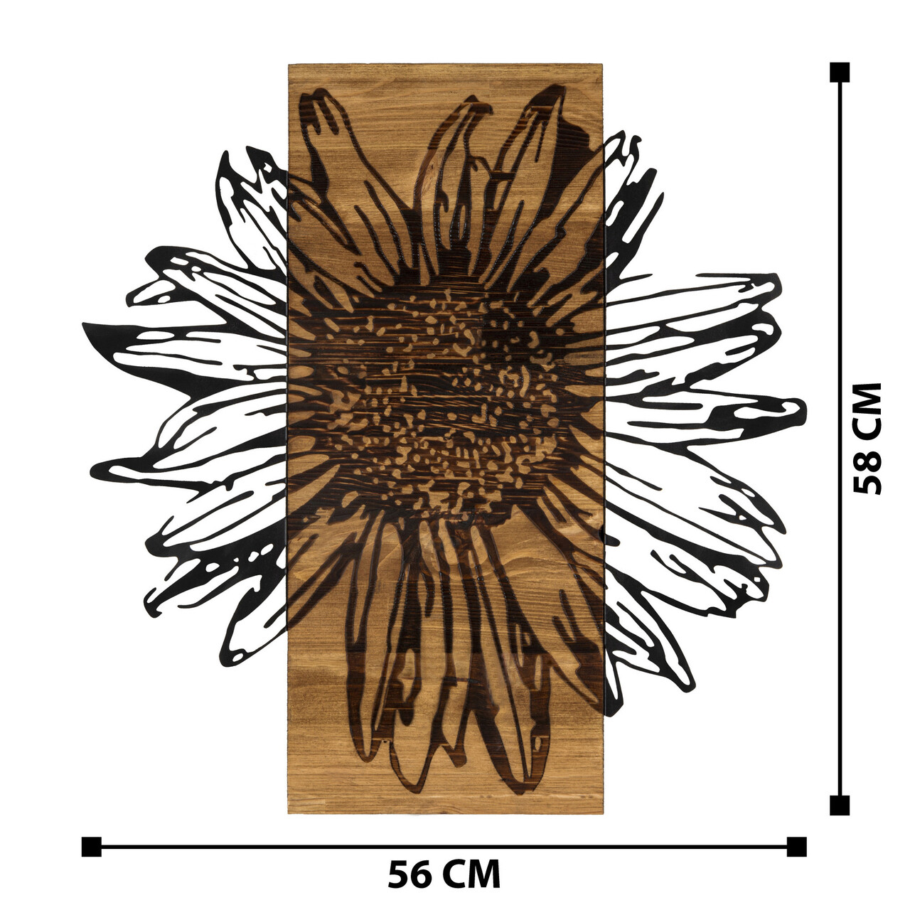 Decoratiune de perete, Daisy, lemn/metal, 56 x 58 cm, negru/maro