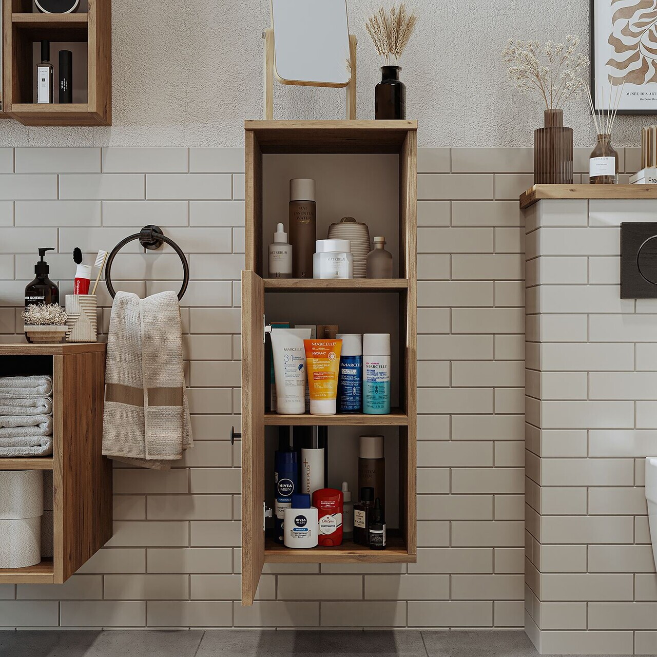 Dulap de baie, Hanah Home, 2469, 35x90x30 cm, MDF, Maro — imaginea 4