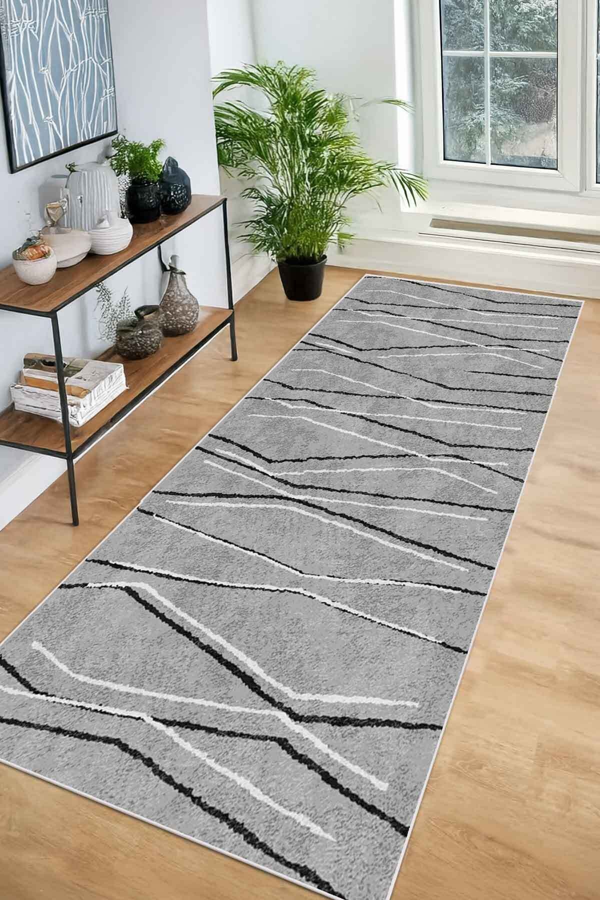 Covor, CLR-7356-GRİ-YOLLUK-33, 60x200 cm, Poliester, Gri