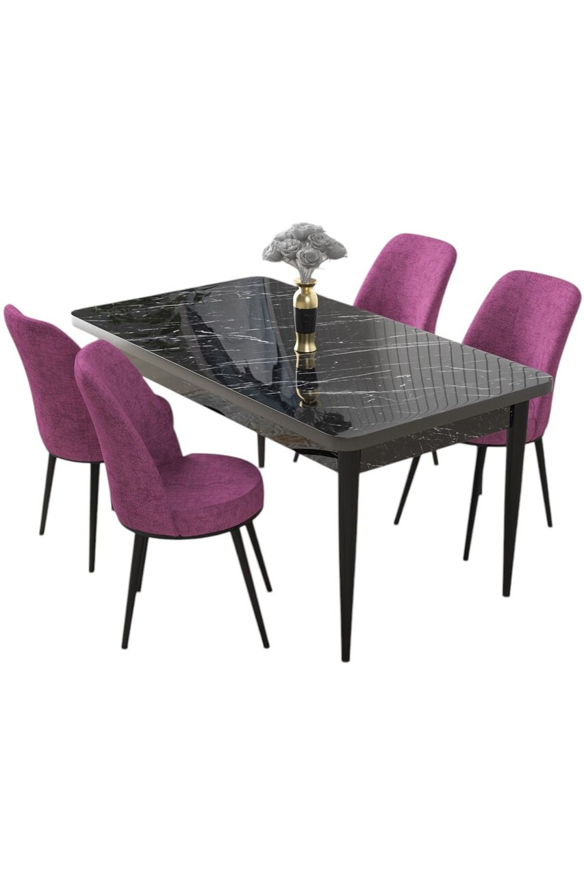 Set masă și scaune (5 bucăți), Hanah Home, Nil, Marmură neagră / Violet - view 2
