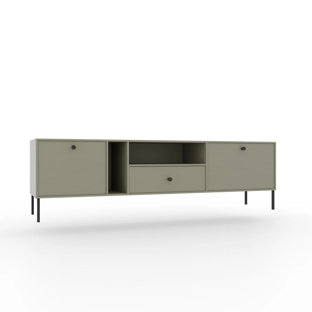 Comoda TV ADRK, Tili 2D 1S, 180x40.8x50 cm, PAL laminat, verde eucalipt — imaginea 2