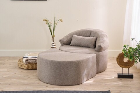 Canapea extensibilă cu 1 loc, Balcab Home, 825BLC4730, Material: 100% POLIESTER (țesătură cu textură de in), Maro