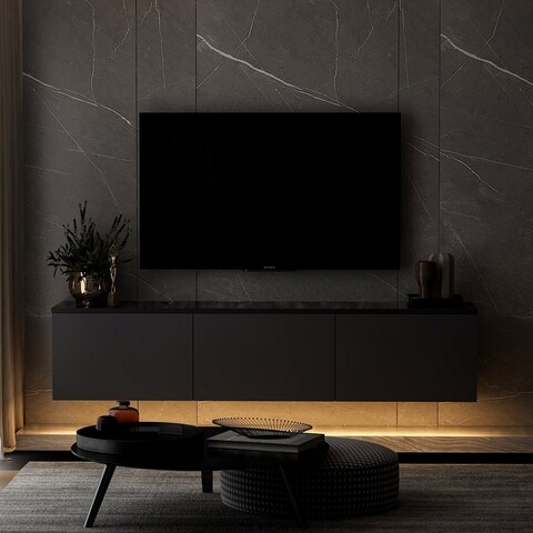 Comoda TV, Inarch, Neon Illuminated, 160 x 35 x 32 cm, pal melaminat, antracit Inarch