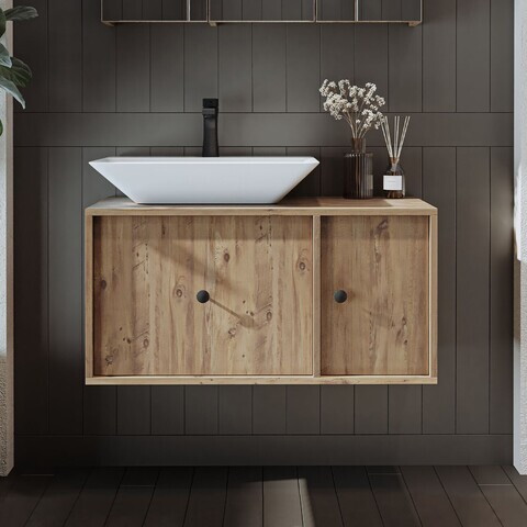 Dulap de baie cu chiuvetă, Hanah Home, 2541, MDF, Maro