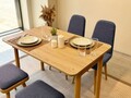 Set masa extensibila si 4 scaune, Vella, Vina Mini 02 1048, PAL, Stejar / Albastru închis