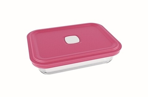 Cutie alimentara cu capac ermetic dreptunghiulara, Marinex, 750 ml, plastic (PP)/sticla termorezistenta, roz Marinex