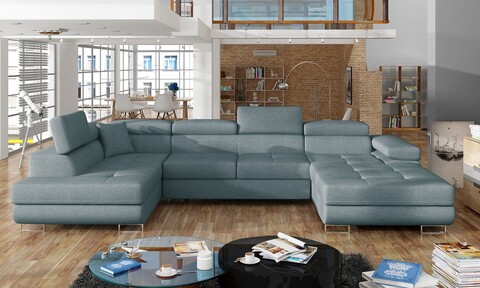 Coltar extensibil stanga 6 locuri ELTAP, Rod-48, Rodrigo, 345x202x90 cm, lemn/poliester, albastru deschis