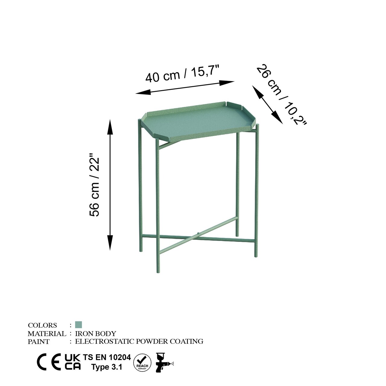 Masuta de cafea, Cerritos, Shb-009-D, 26x56x40 cm, Metal, Verde