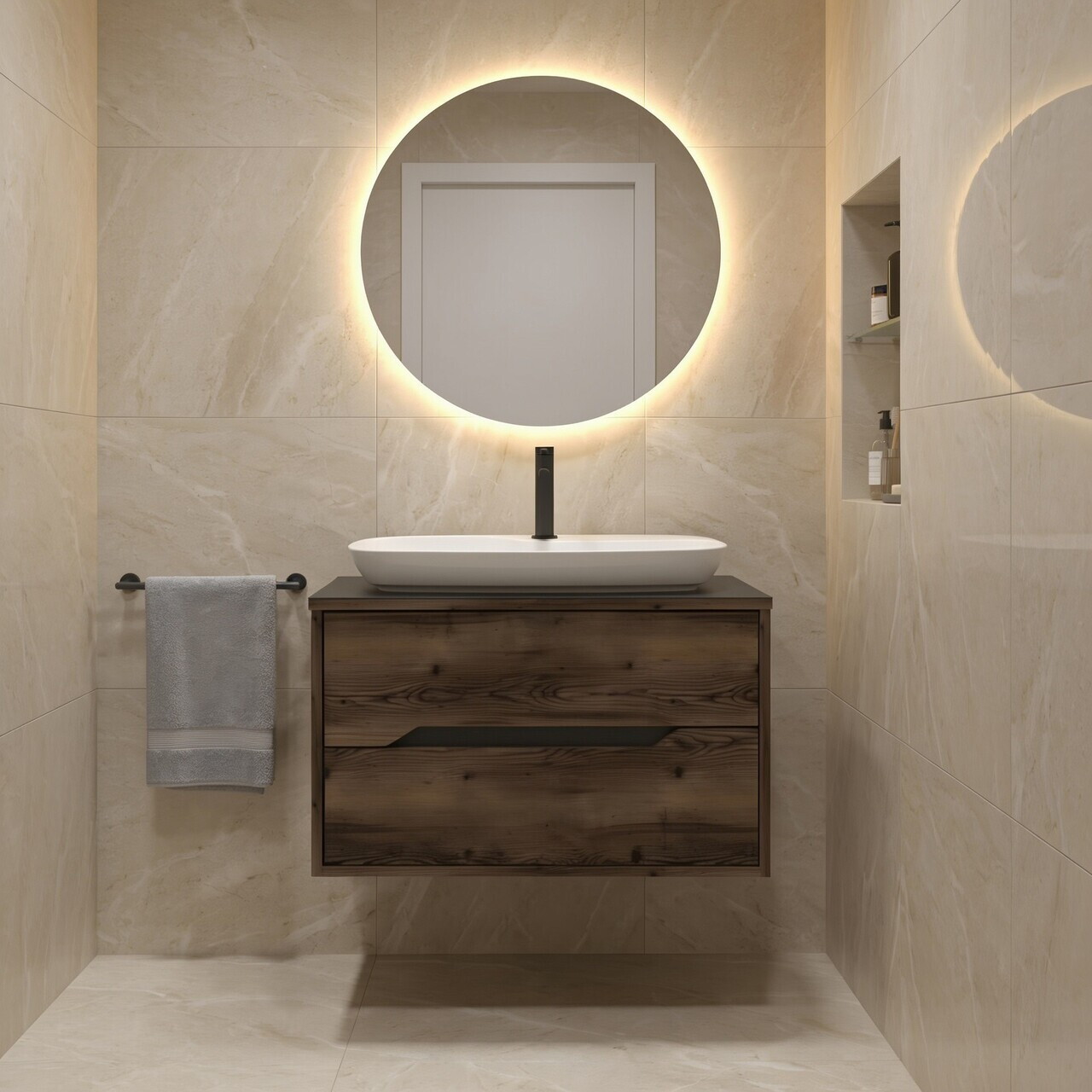 Dulap de baie cu chiuvetă, Hanah Home, Galia 80 v2, Maro inchis