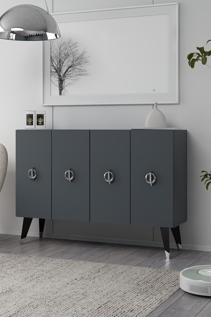 Consola, Hanah Home, 8185KM-32, 120x80x29.6 cm, PAL , Antracit / Argintiu