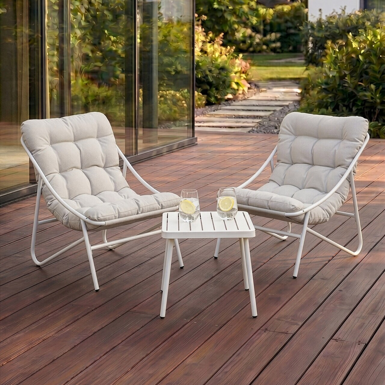 Set 2 fotolii si masuta pentru gradina / terasa Tivoli, Homla, 65.5x85x95 cm / 43x42 cm, metal/olefina, alb
