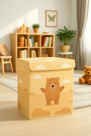 Cutie de depozitare din pâslă, YLC.B.K.0015, 40x50x30 cm, 100% POPLIN, Maro / Bej / Alb