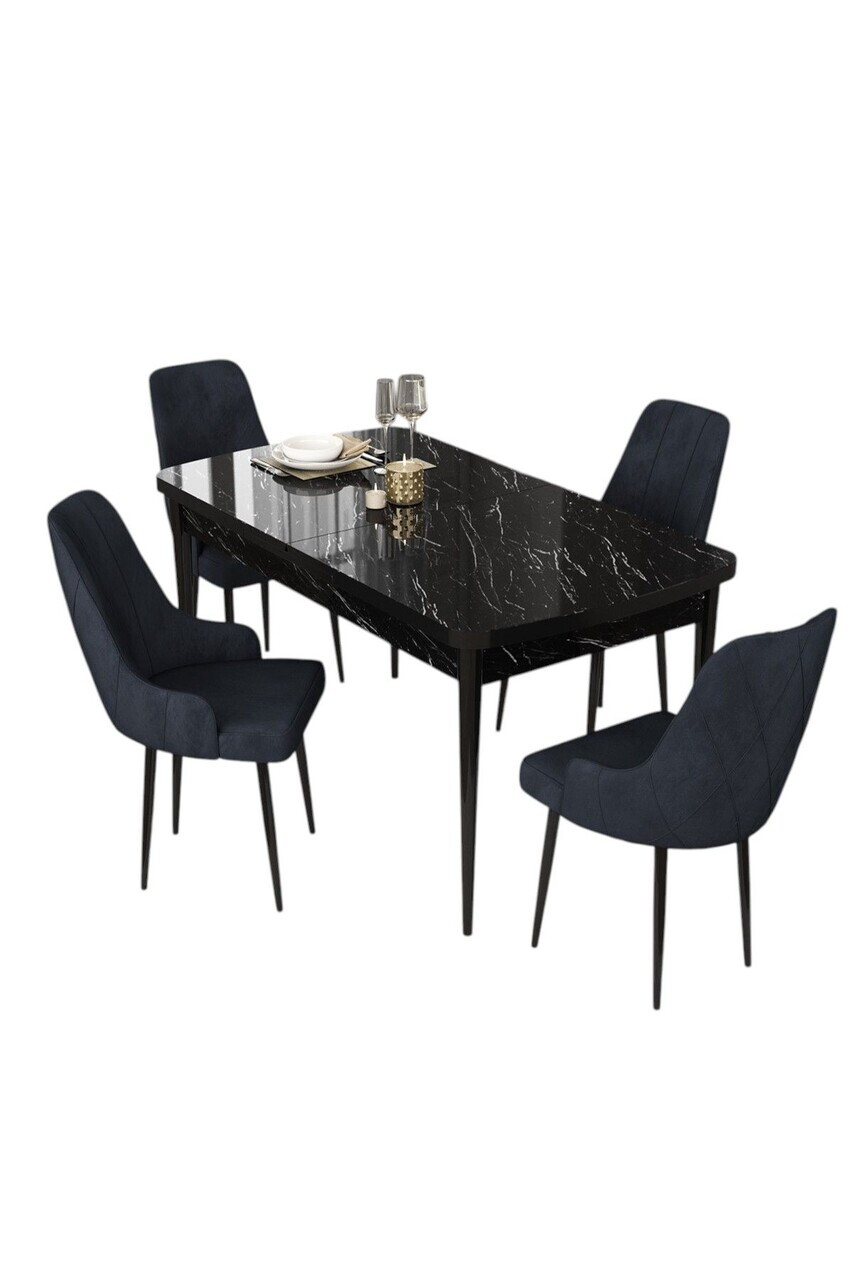 Set masa extensibila si scaune (5 piese), Hanah Home, Eta, Model de marmură neagră / Antracit — imaginea 2