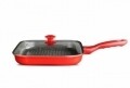 Tigaie Grill Home Chef, Heinner, 4 x 28 cm, aluminiu turnat, sticla, negru/rosu