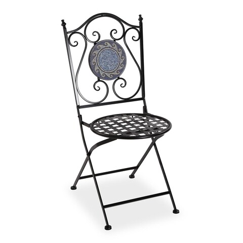Scaun de gradina pliabil Mosaic Blue, Versa, 39 x 50 x 92 cm, metal