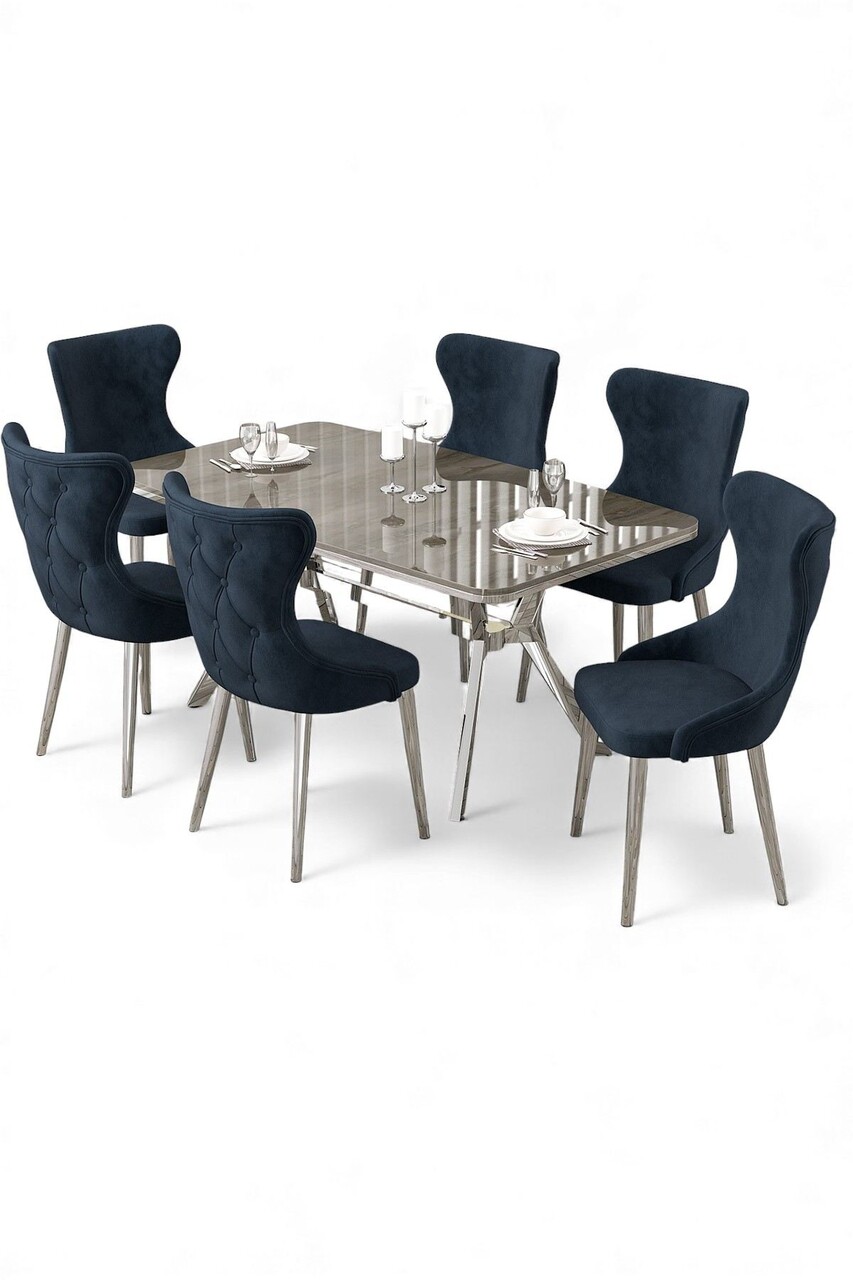 Set masa extensibila si scaune, Hanah Home, Esla, Antracit / Crom - view 2
