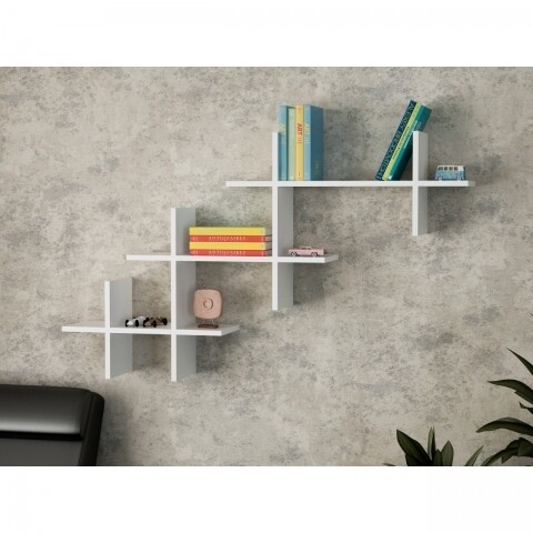 Raft pentru perete, Wooden Art, Valentino White, 140x84x22 cm mezoni.ro
