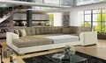 Coltar extensibil stanga 5 locuri ELTAP, Damario, 338x189x78 cm, lemn/poliester, bej inchis/bej deschis