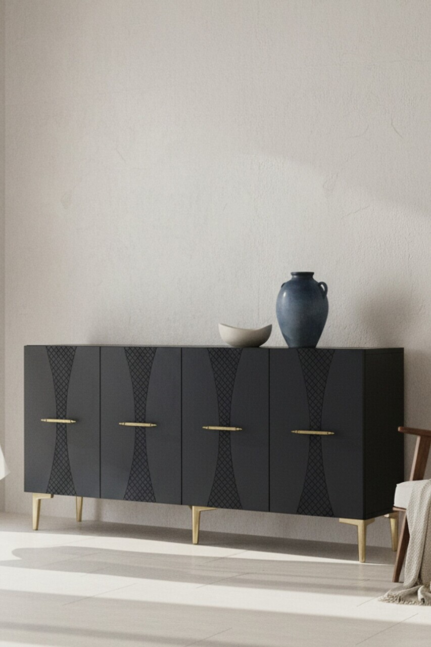Consola, Hanah Home, Slim 150, 150x75x32 cm, Antracit / Aur — imaginea 3