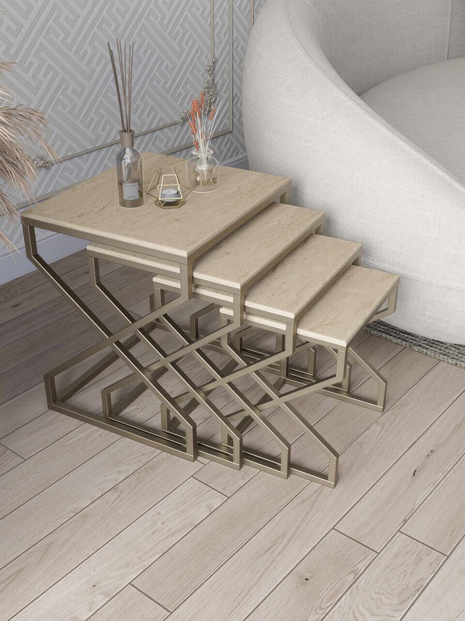 Set masute Nesting 4 piese, Hanah Home, Ela, Antic / Travertin — imaginea 2