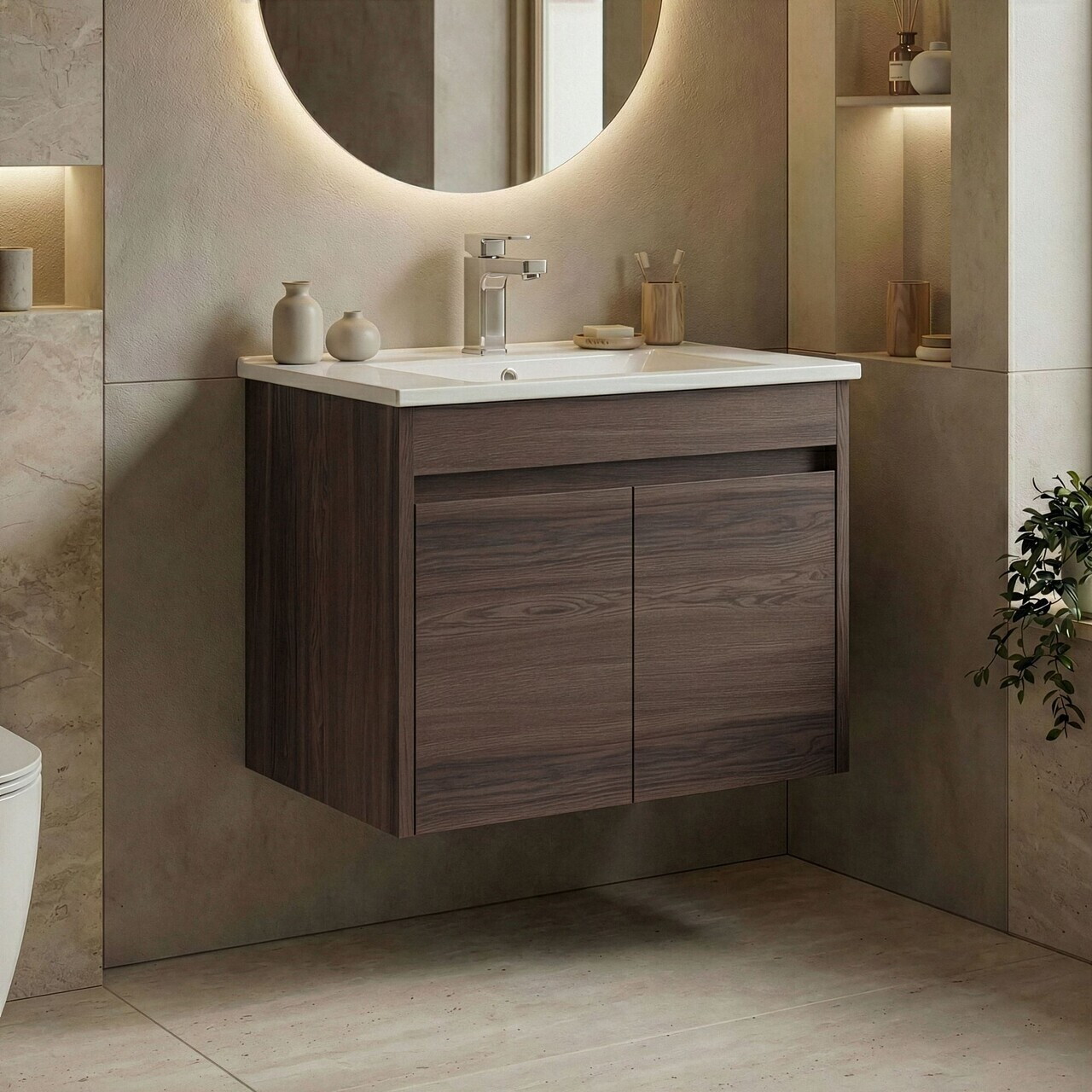 Dulap de baie cu chiuvetă, Hanah Home, Side 65 v2, Maro inchis — imaginea 2