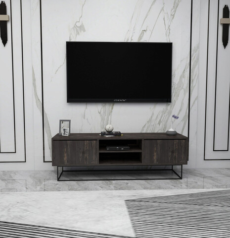 Comoda tv, kalune design, escape 140, 140x50x40 cm, maro închis/negru