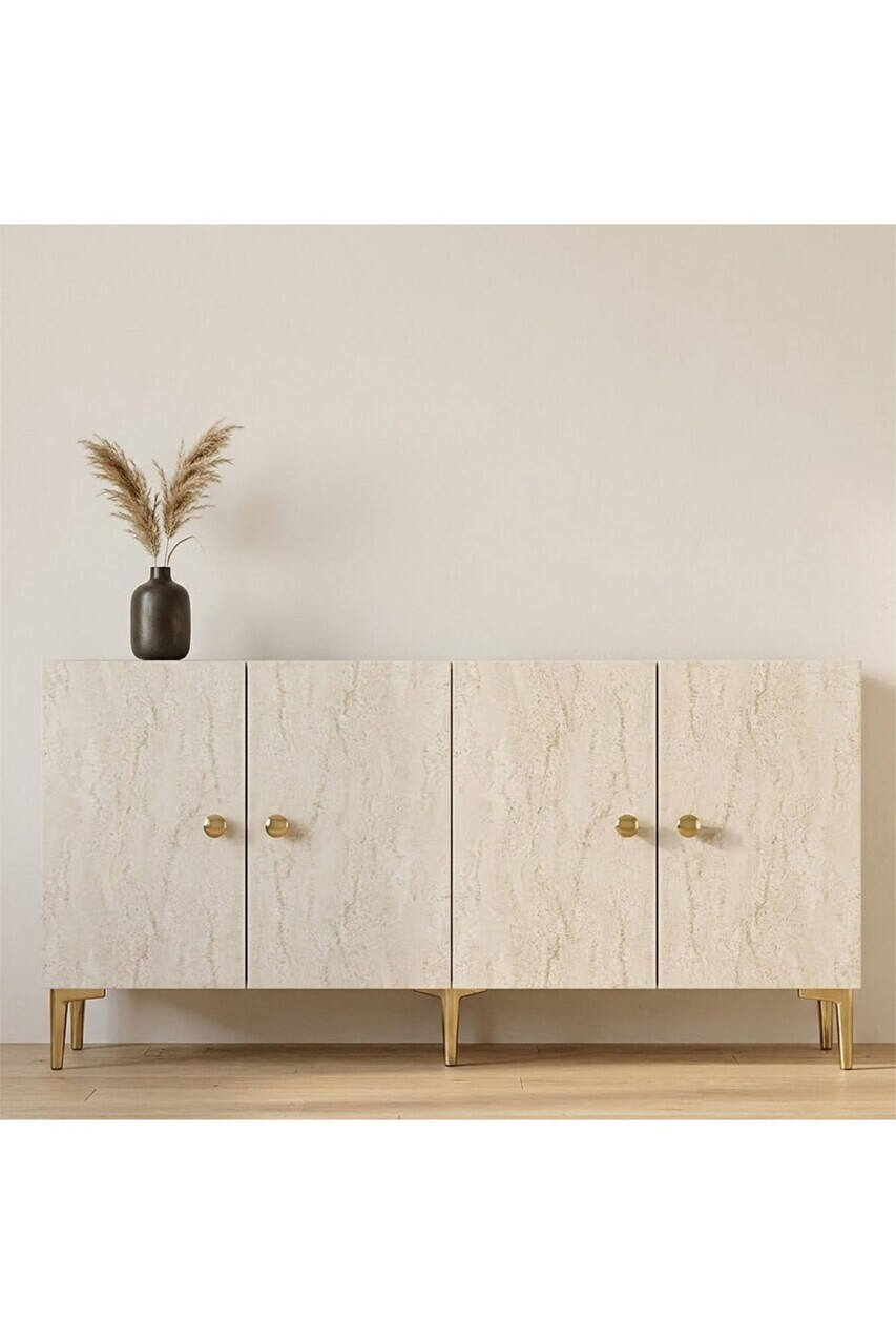 Consola, Hanah Home, Simple 180, 180x75x32 cm, Alb / Travertin — imaginea 3