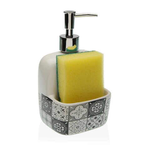 Dozator pentru detergent de vase cu suport burete mosaic black, versa, 9.4x17.8 cm, ceramica