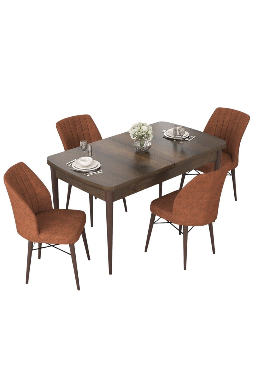 Set masa extensibila si scaune (5 piese), Hanah Home, Nef, Model baroc din lemn / Teracotă — imaginea 2