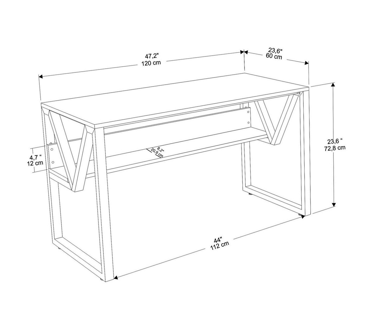 Birou, Zena Home, Lona, 120x72.8x60 cm, PAL, Alb/Auriu