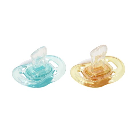Set 2 suzete pentru 6-18 luni, U-grow, 7x7 cm, silicon, albastru/galben
