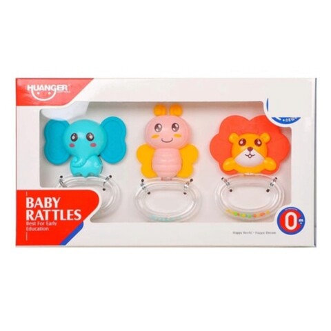 Set 3 jucarii pentru dentitie copii, Baby Rattles, HE0135, 0M+, silicon alimentar/plastic, multicolor