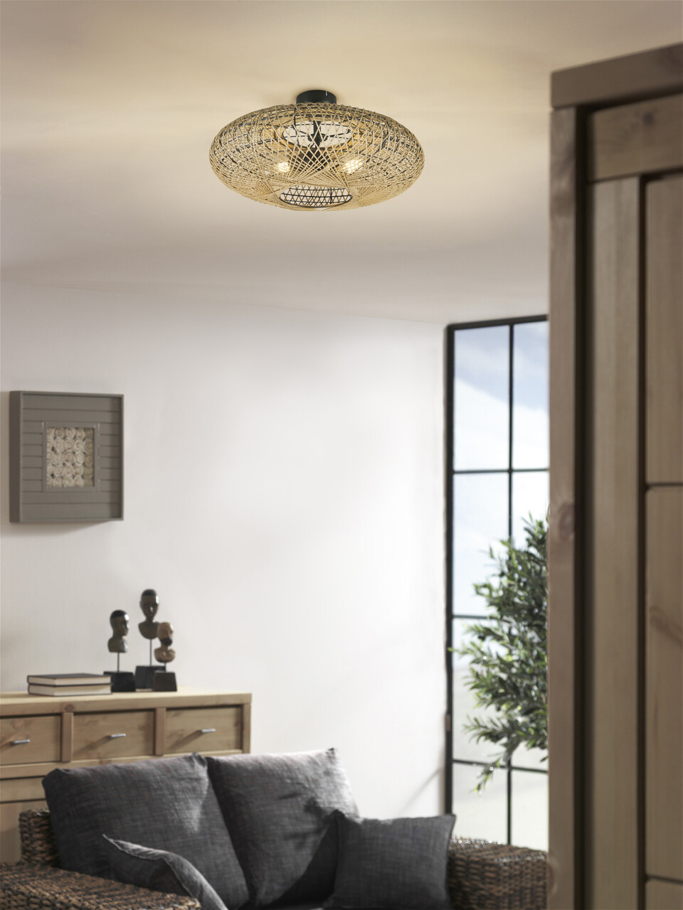 Plafoniera Hedda, TRIO, 52x28 cm, 40W, 2x E27, metal, negru mat/maro