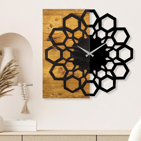 Ceas de perete, Wooden Clock 30, Lemn/metal, Dimensiune: 58 x 3 x 58 cm, Nuc / Negru mezoni.ro