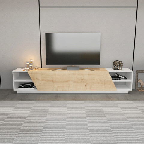 Comoda tv, retricy, rhodes, 240x37.1x47.4 cm, pal, stejar alb
